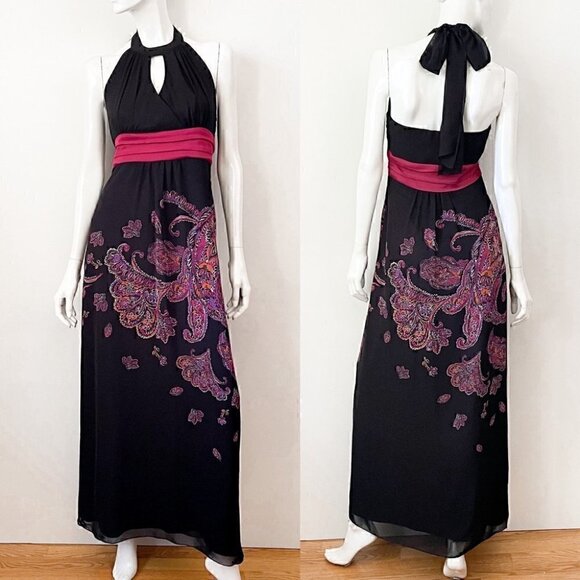 La Chateau Chiffon Floral Paisley Halter Maxi Dress, Sz Small - Picture 3 of 16